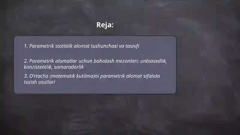 Parametrik statistik alomat tuzish usullari 2