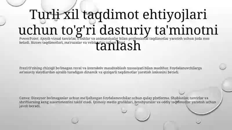 Taqdimot Slaydlarini Yaratish Uchun Mos Dastur Imkoniyatlaridan Foydalanish 2
