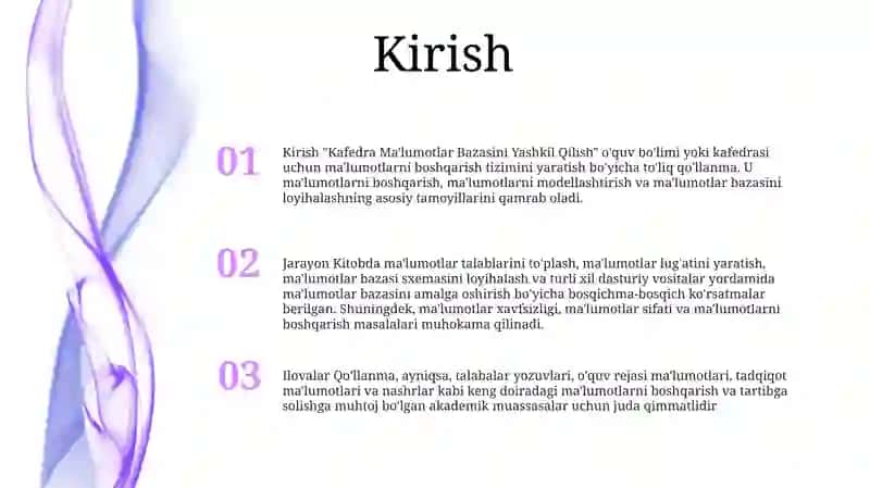 Kafedra Malumotlar Bazasini Yashkil Qilish 2