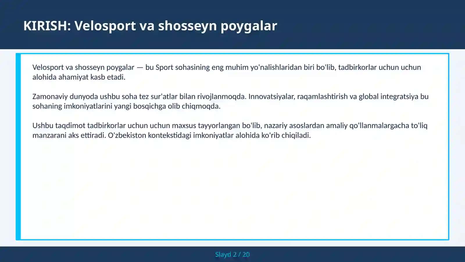 Velosport va shosseyn poygalar 2