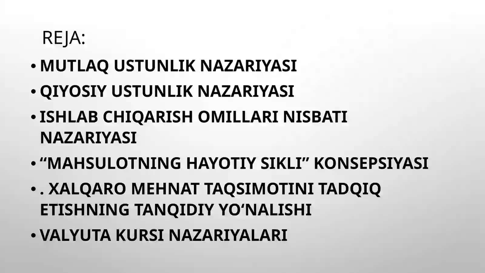 XALQARO SAVDO NAZARIYALARI 2