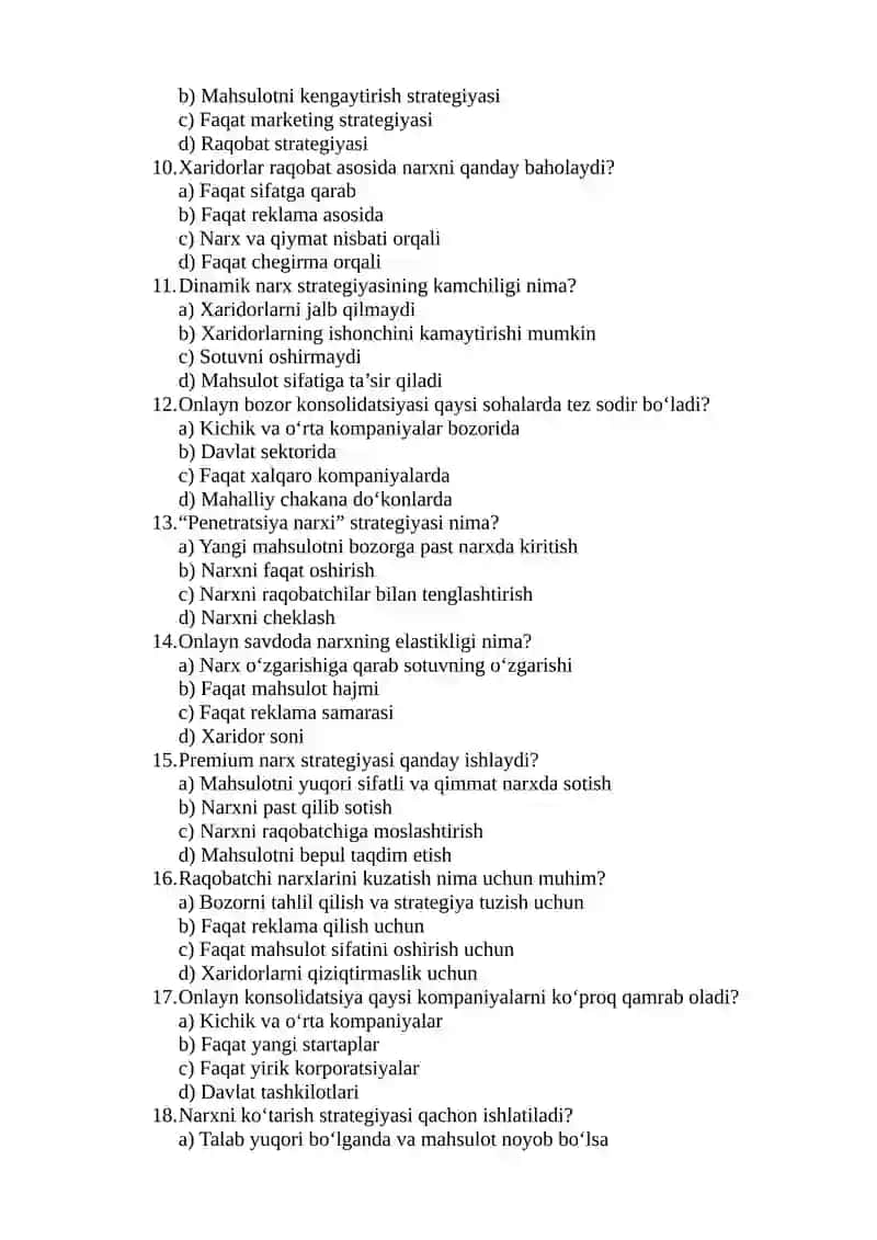 Online savdo narx siyosati 2