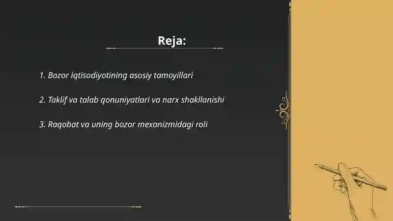 Bozor iqtisodiyotining mazmuni va amal qilishi 2