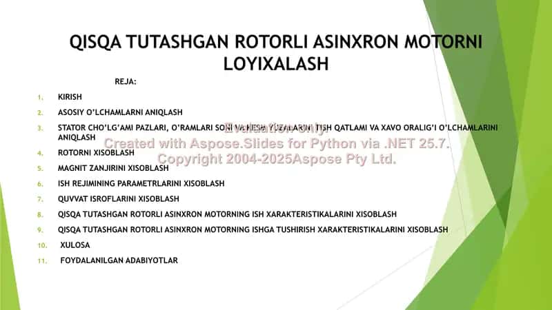 QISQA TUTASHGAN ROTORLI ASINXRON MOTORNI LOYIXALASH 2