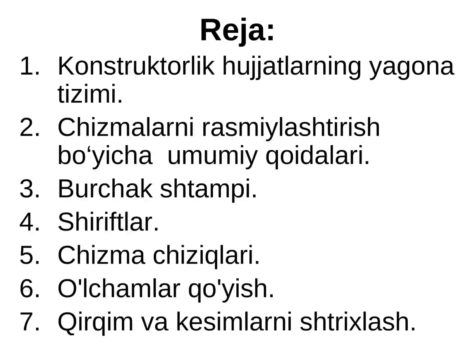Muhandislik chizmachiligi kursi. Konstruktorlik hujjatlari. Standartlar. Standartlashtirish – Fan va texnika rivojlanishining asosiy omillaridan biri 2