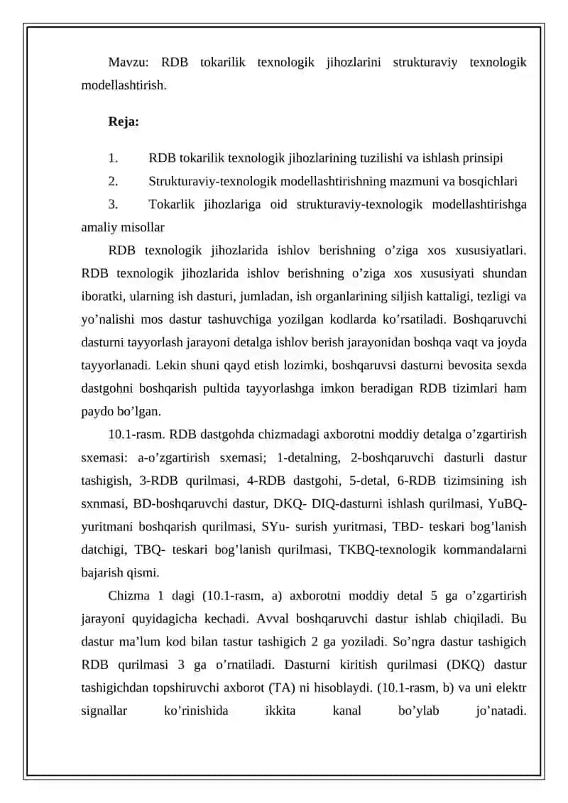 RDB tokarilik texnologik jihozlarini strukturaviy texnologik modellashtirish 2