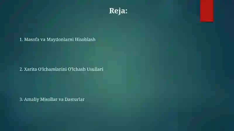 Kartadagi obyektlarning uzinliklari va maydonlarini oʻlchash 2