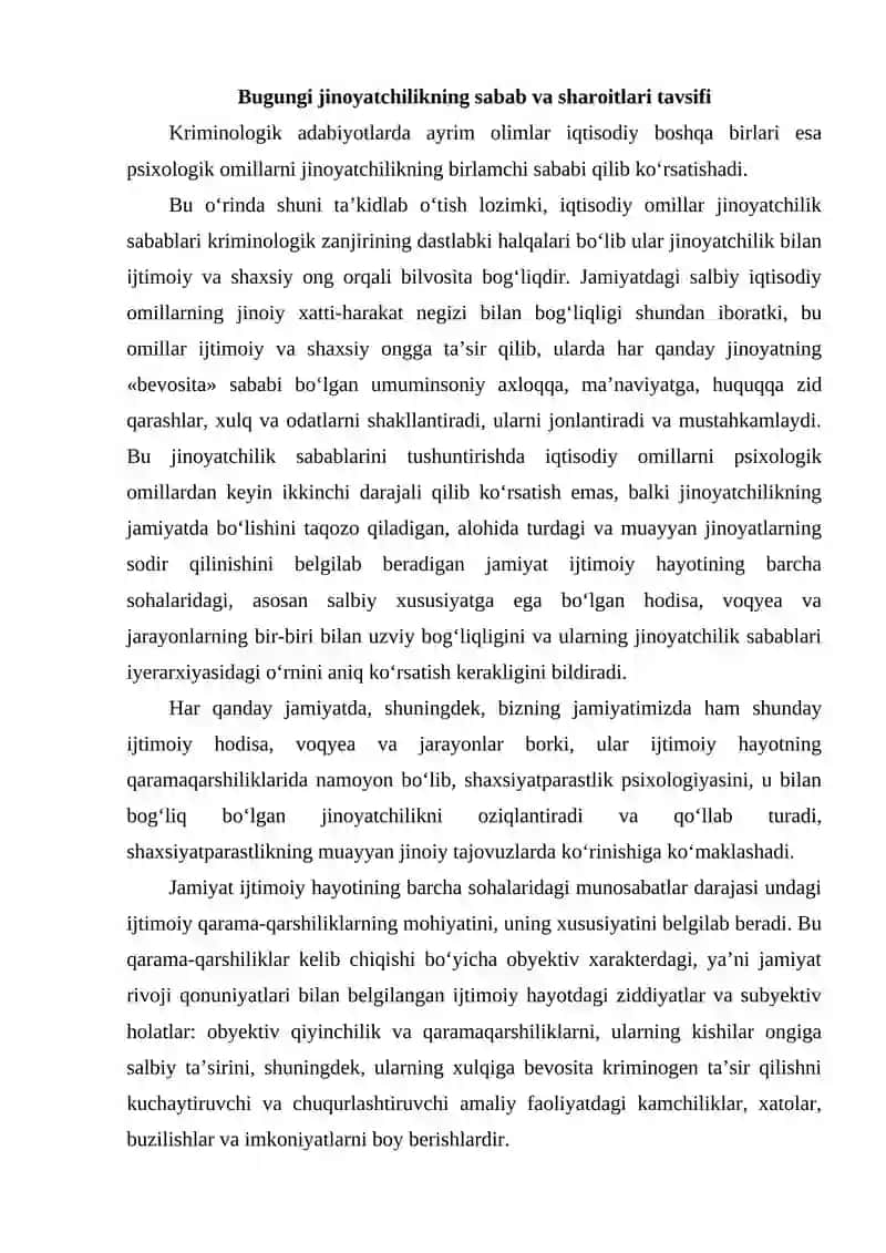 Hozirgi jinoyatchilikning sabab va sharoitlari 2