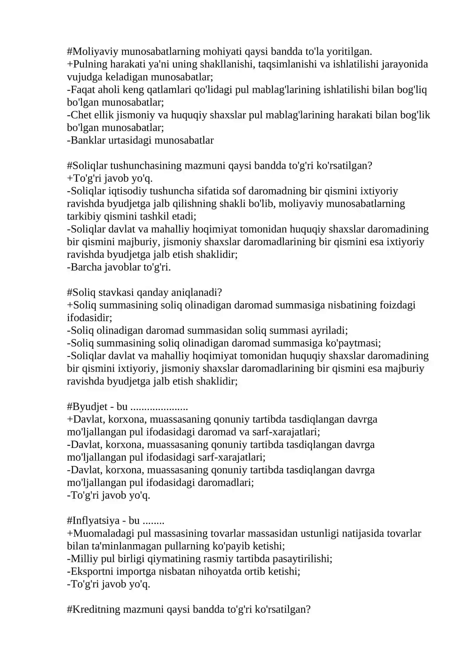 Iqtisod nazariya fanidan test savollari 2