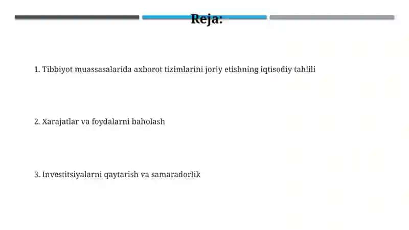 Tibbiyot muassasalarida axborot tizimlarini joriy etishning iqtisodiy tahlili 2