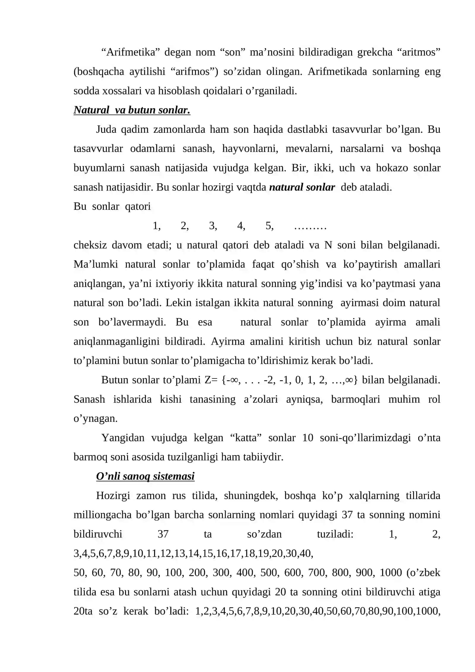 Arifmetika-sonlar haqidagi fandir. Arifmetik amallar Oddiy kasrlar. O’nli kasrlar 2
