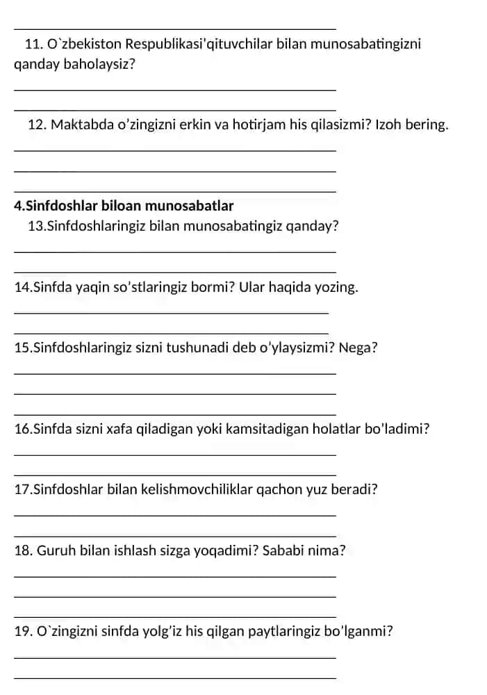 7-SINF O’QUVCHILARI UCHUN SO’ROVNOMA 2
