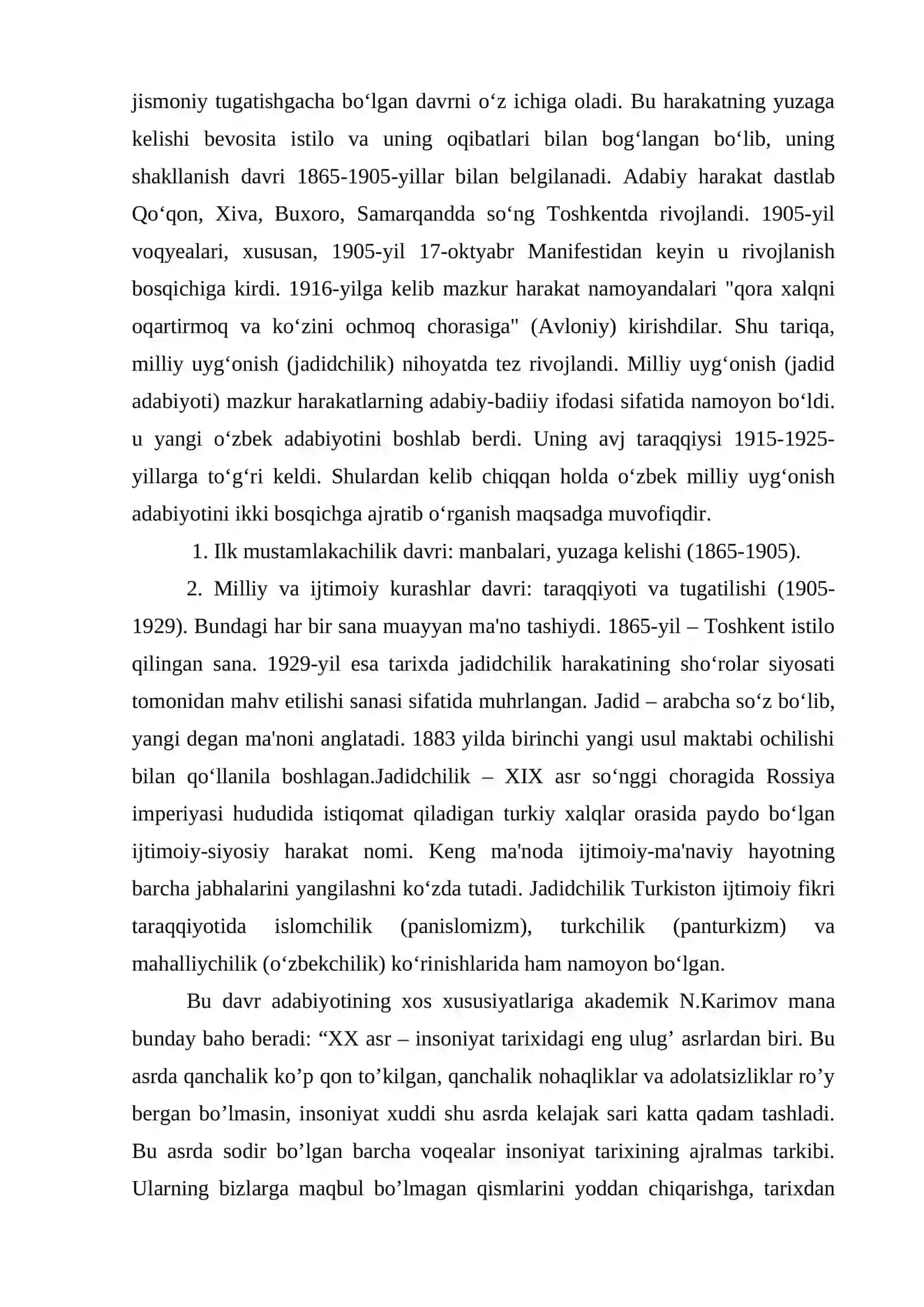O‘zbek adabiyoti tarixi ( Milliy uyg’onish davri o’zbek adabiyoti – XIX asr oxiri va – XX asr boshlari) 2