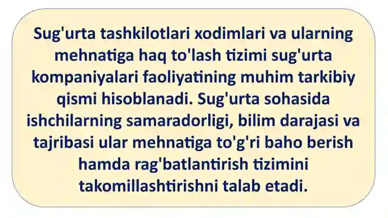 Sug'urta Tashkilotlari Xodimlari Mehnatiga Haq To'lash 2