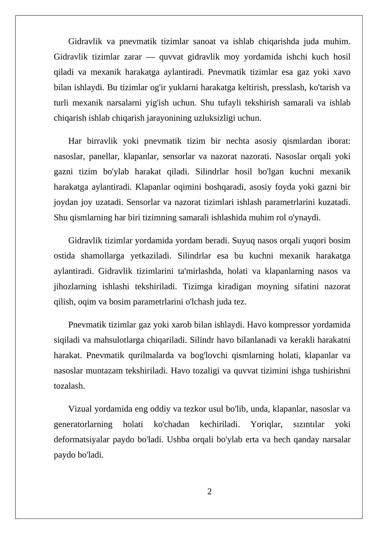 Gidravlik va pnevmatik tizimlar 2