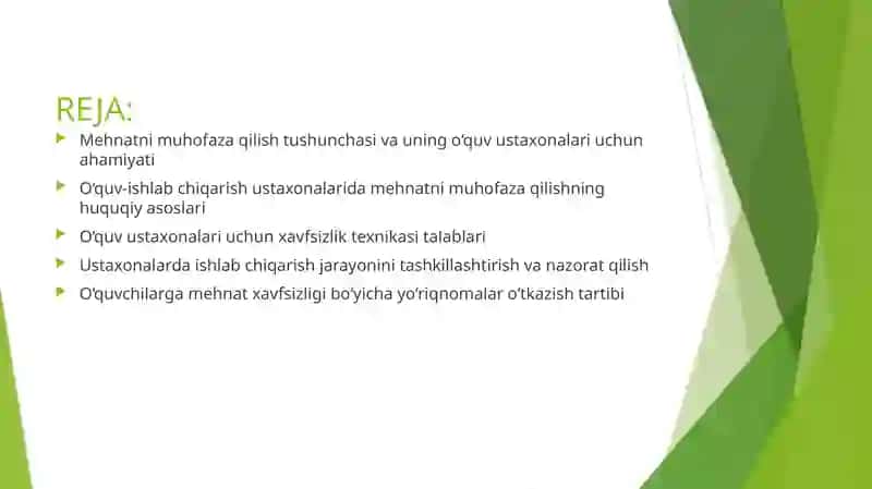 Mehnatni muhofaza qilish ustaxonalari uchun qonunlar 2
