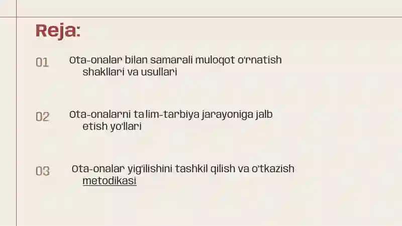 Taʼlim muassasasi oʼquvchilarining ota-onalari bilan olib boriladigan ish shakli va metodlari 2