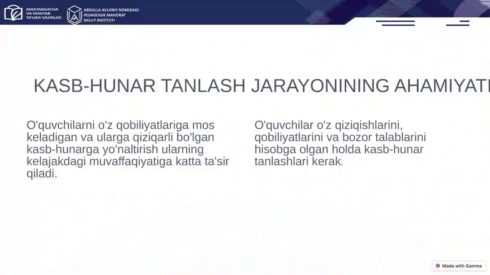 MAKTABDA O'QUVCHILARNI KASB-HUNARGA YO'NALTIRISH YO'LLARI 2