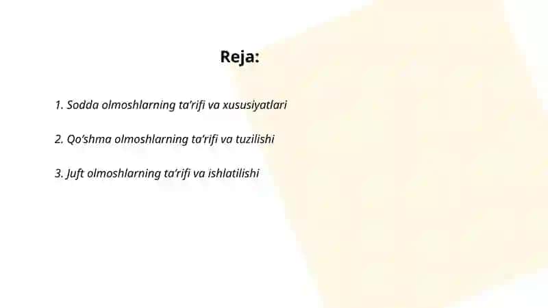 Sodda, qo'shma, juft, takroriy olmoshlar 2