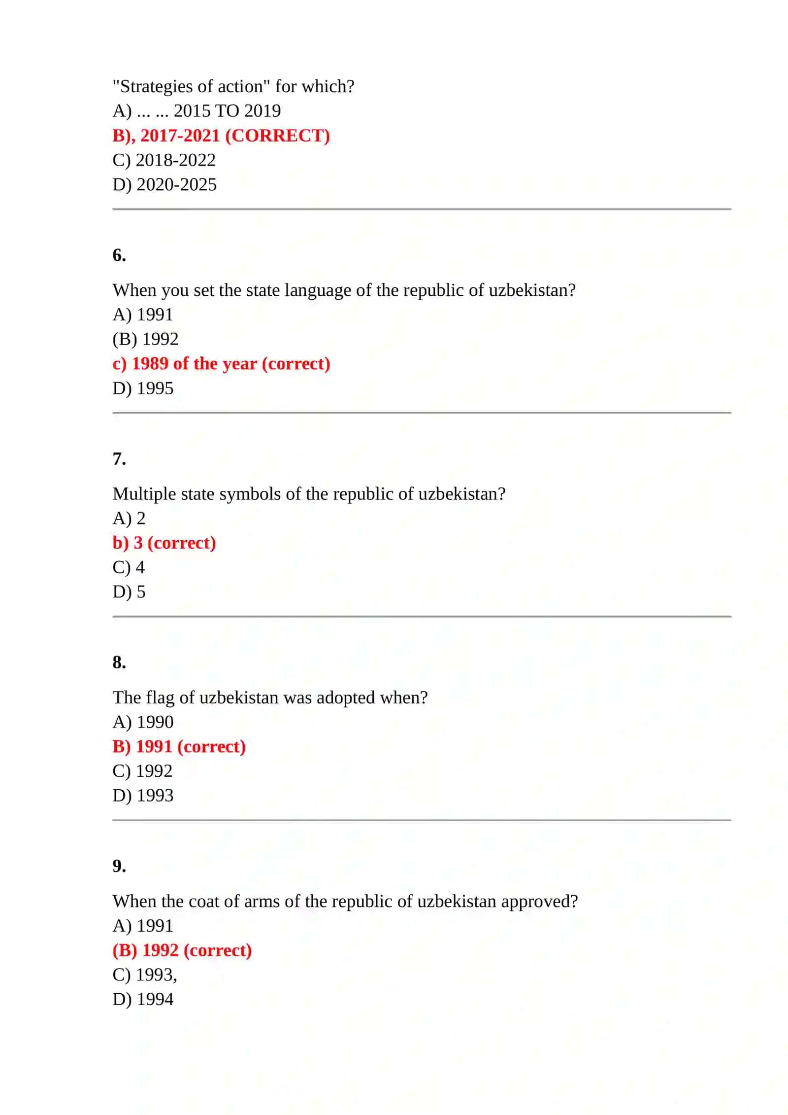 Test of knowledge of the history of Uzbekistan (250 tests) 2