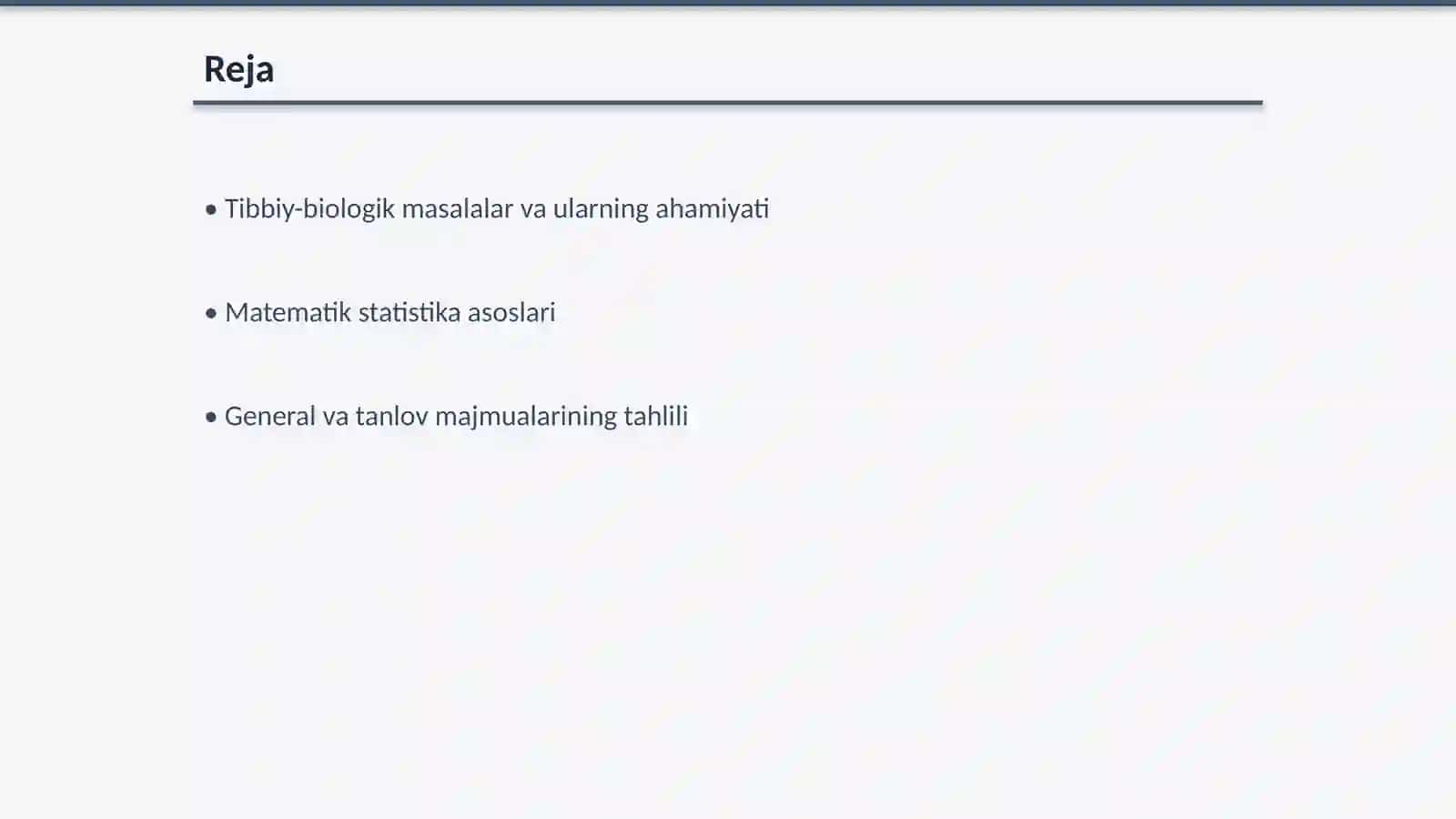 Tibbiy-biologik masala misolida matematik statistika elementlari, general va tanlov majmualar, tasodifiy kattaliklarning taqsimot qonunini yoritib berish 2