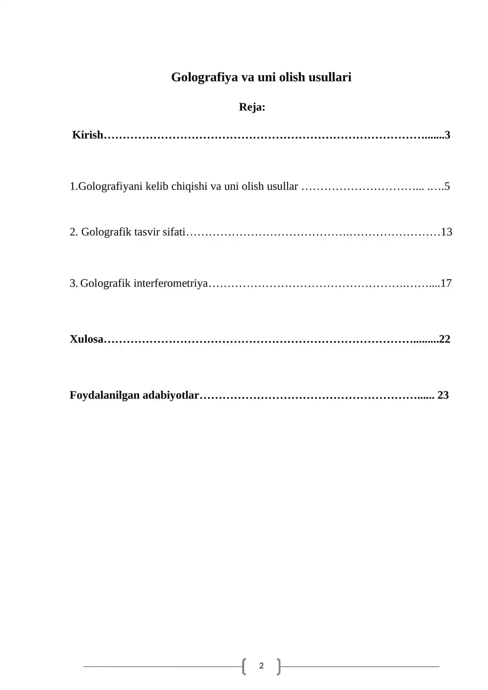 Golografiya va uni olish usullari mavzusida tayyor kurs ishi 2