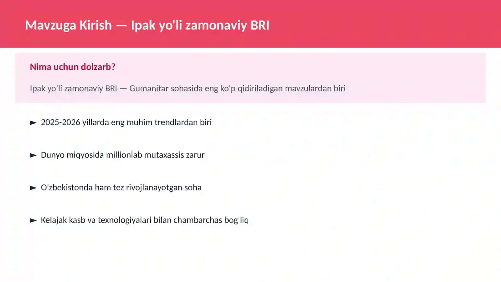 Ipak yo'li zamonaviy BRI 2