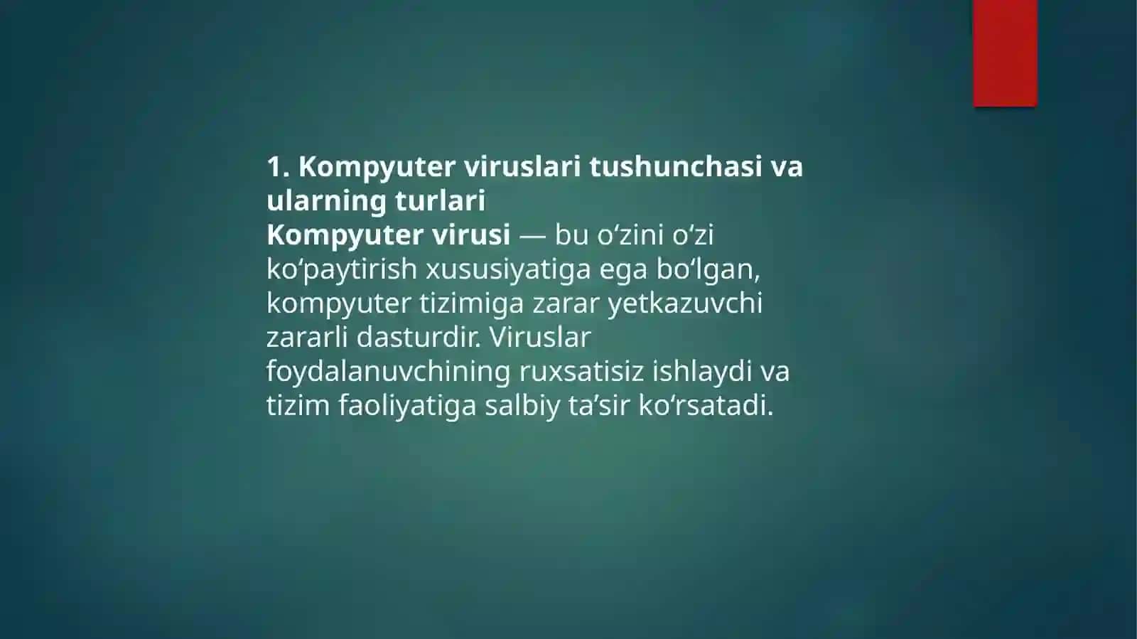 Virus va antivirus dasturlari. Axborotlarni himoyalashning texnik va dasturiy vositalari 2