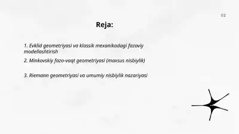 Evklid geometriyasi va klassik mexanikadagi fazoviy modellashtirish 2