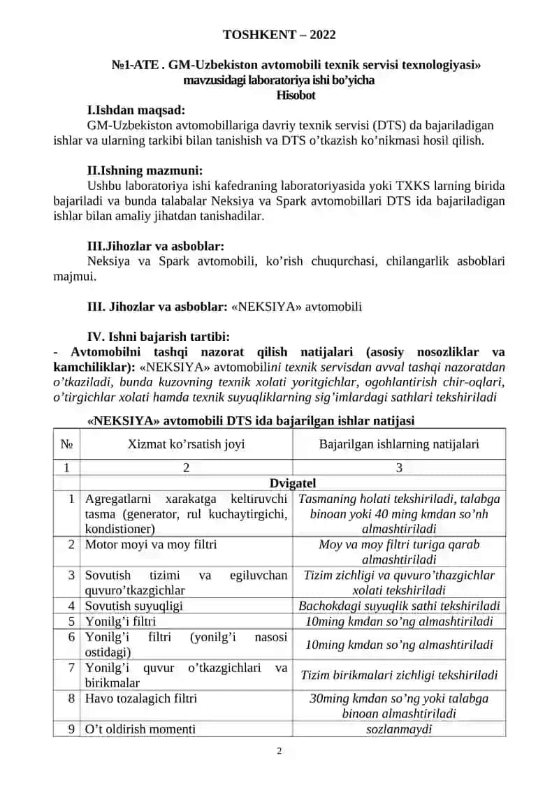GM-Uzbekiston avtomobili texnik servisi texnologiyasi 2