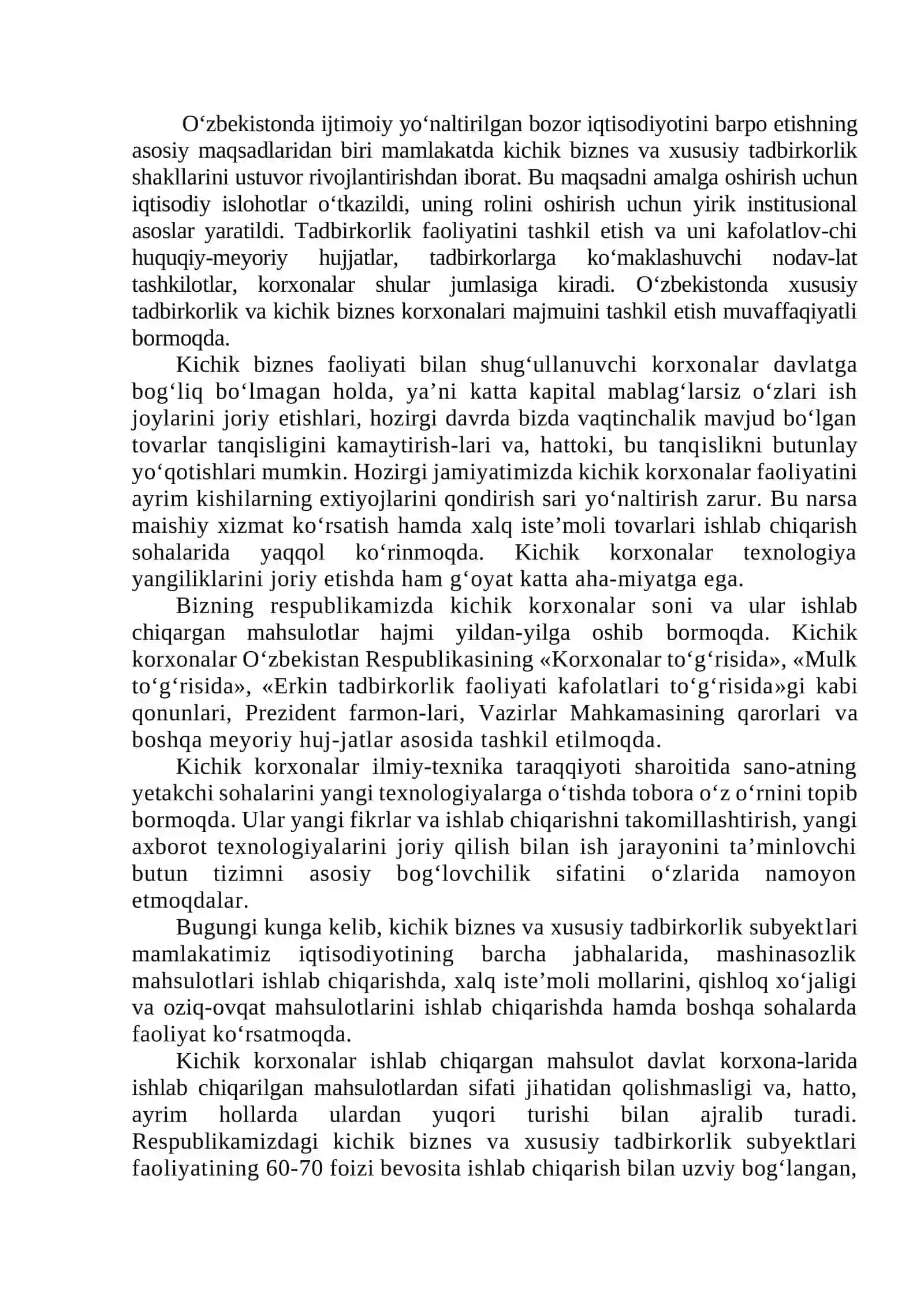 О‘zbekistonda tadbirkorlik faoliyatini rivojlantirish muammolari 2