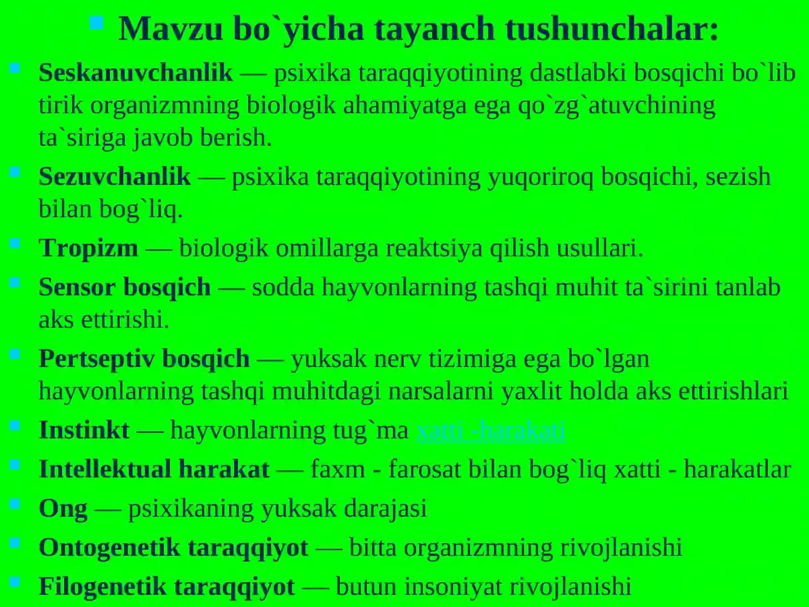 Psixika va ongning taraqqiyoti 2