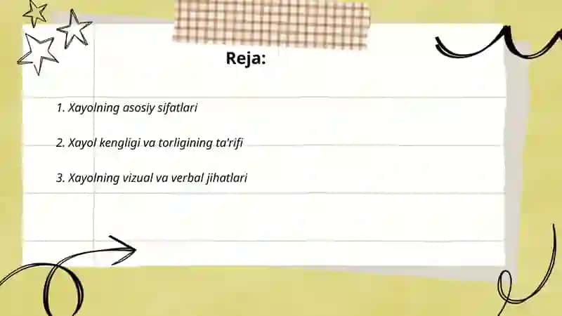 Xayol sifatlari, xayolning kengligi va torligi 2