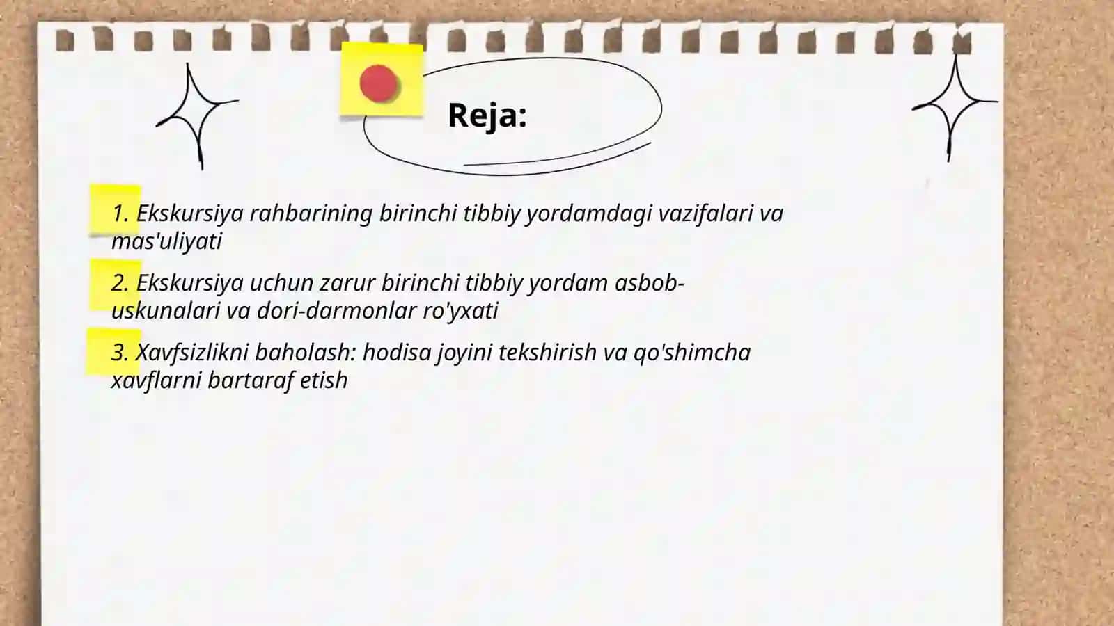Ekskursiya xizmatida birinchi tibbiy yordam koʻrsatish qoidasi Jumaboyeva Hilola 2