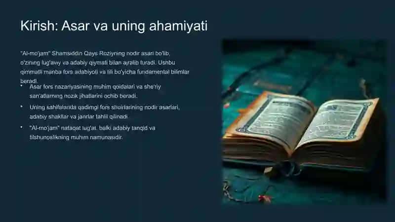 Shamsiddin Qays Roziyning Al-mo'jam asarini o'qish ma'no va mohiyat 2