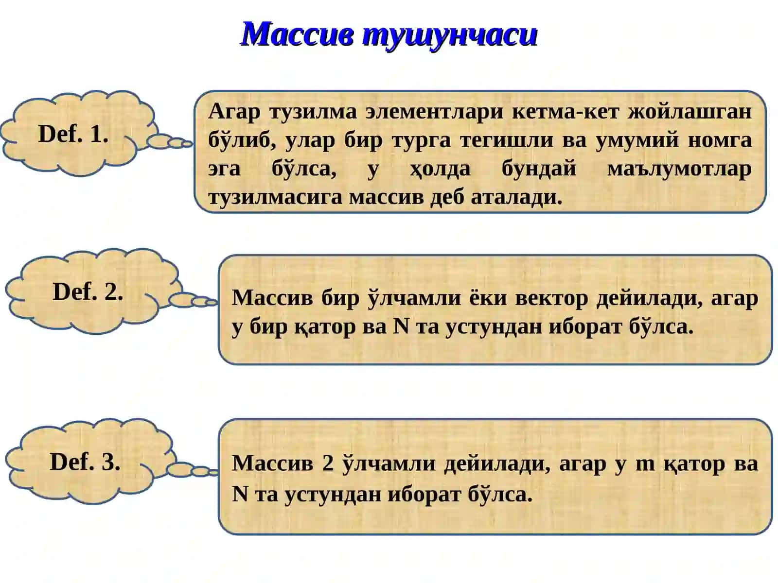 Stek, Navbat va Deklarni Massiv Yordamida Tasvirlash 2