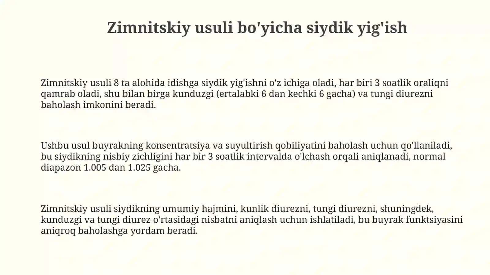 Zimnitskiy va Necheparenko usulidasiydikyig'ish 3