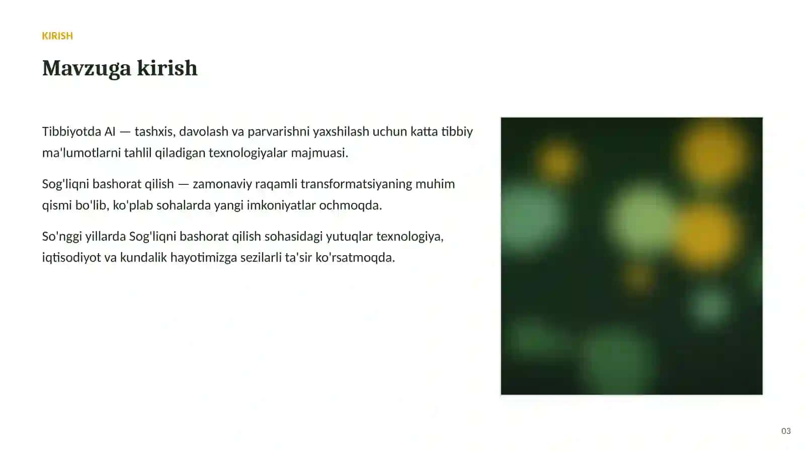SUN'IY INTELLEKT • AI TIBBIYOTDA 3