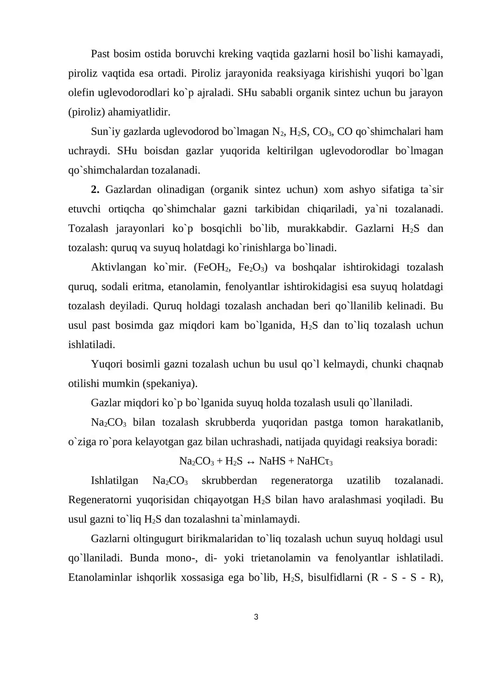 Gazlarning turlari. Gazlarni tozalash usullari. Gaz va kondensatlarni tiollardan tozalash 3