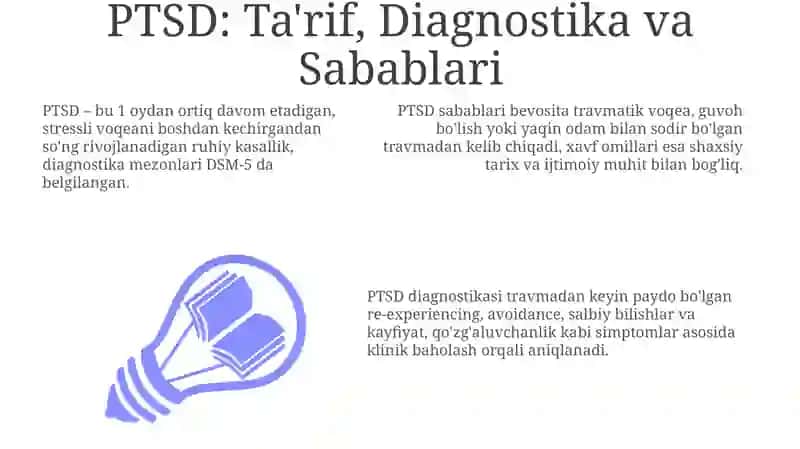 PTSD: Ta'rif, Diagnostika va Sabablari 3