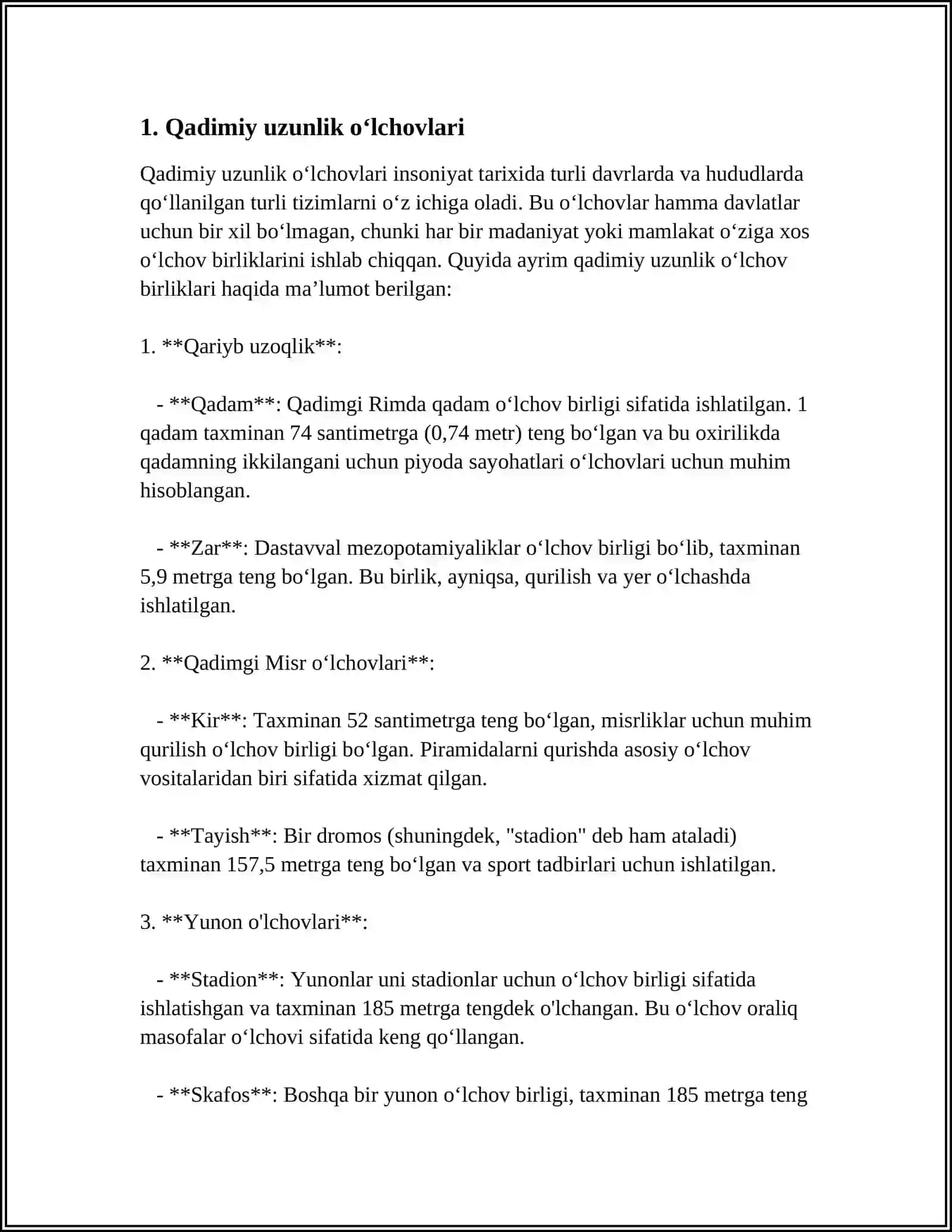 Qadimiy uzunlik oʻlchovlari 3