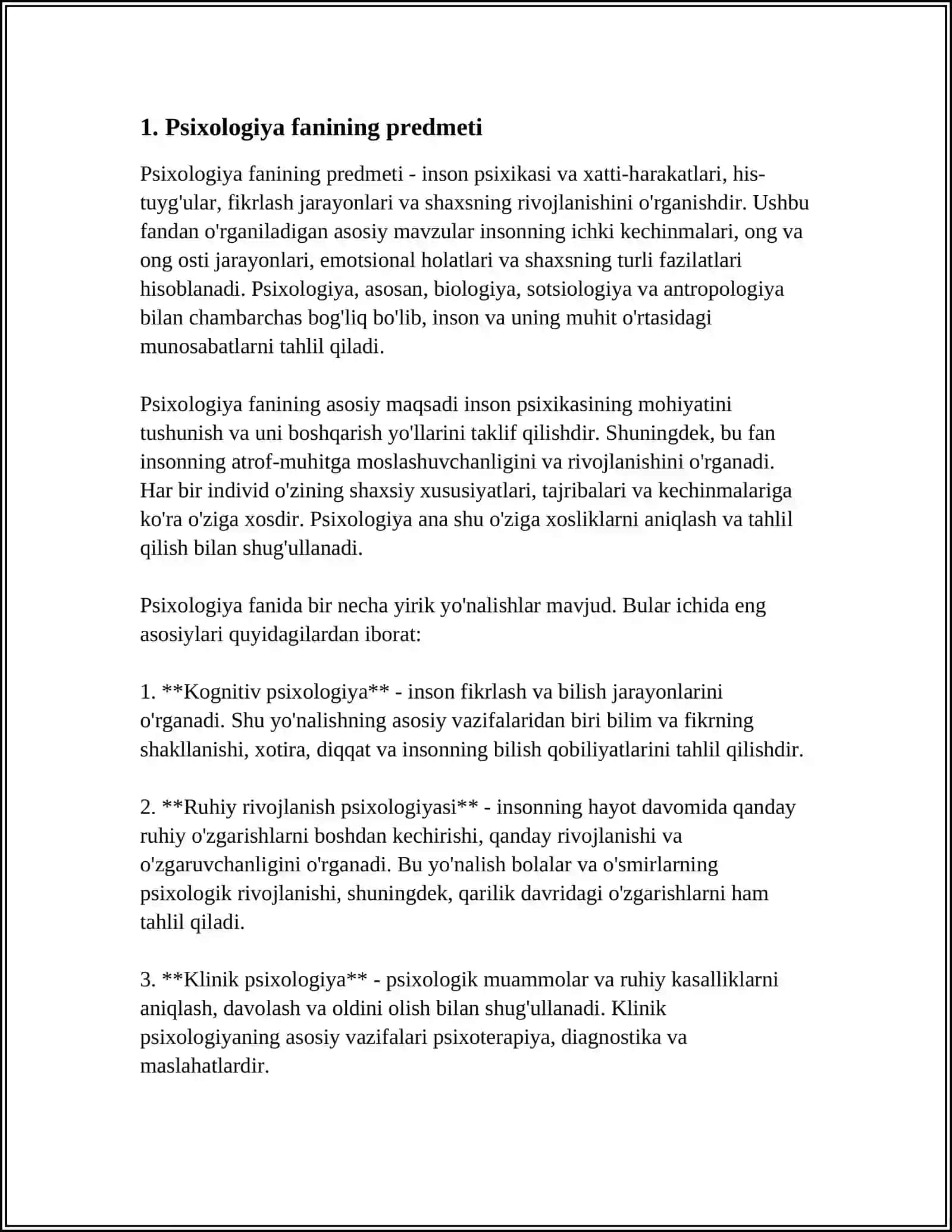 PSIXALOGIYA FANINING PREDMETI VA RIVOJLANISH TARIXI.PSIXALOGIYANING TADQIQOT METODI VA TARMOQLARI 3