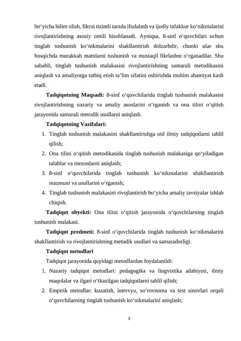 8-sinf O'quvchilarning Ona Tili Darslarida Tinglab Tushunish Malakasini Rivojlantirishning Metodikasi 3