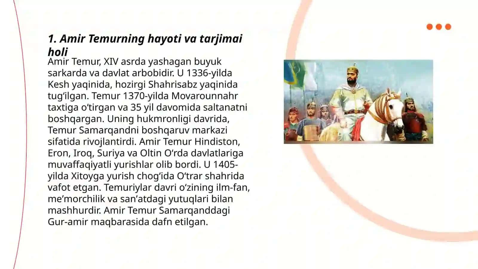 Amir-Temur buyuk davlat arbobi mavzusida taqdimot tayyorlash 3