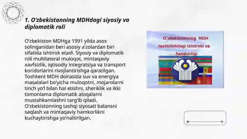 Oʻzbekistonning MDHdagi siyosiy va diplomatik roli 3