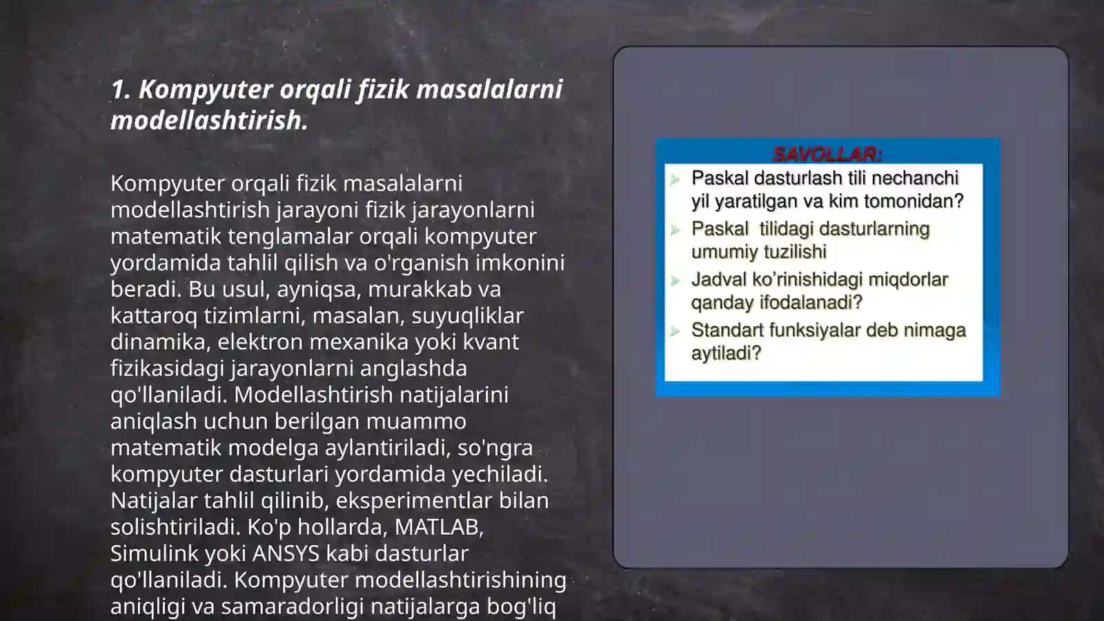 Tanlangan dasturlash tilida fizik masalalarni yechish 3