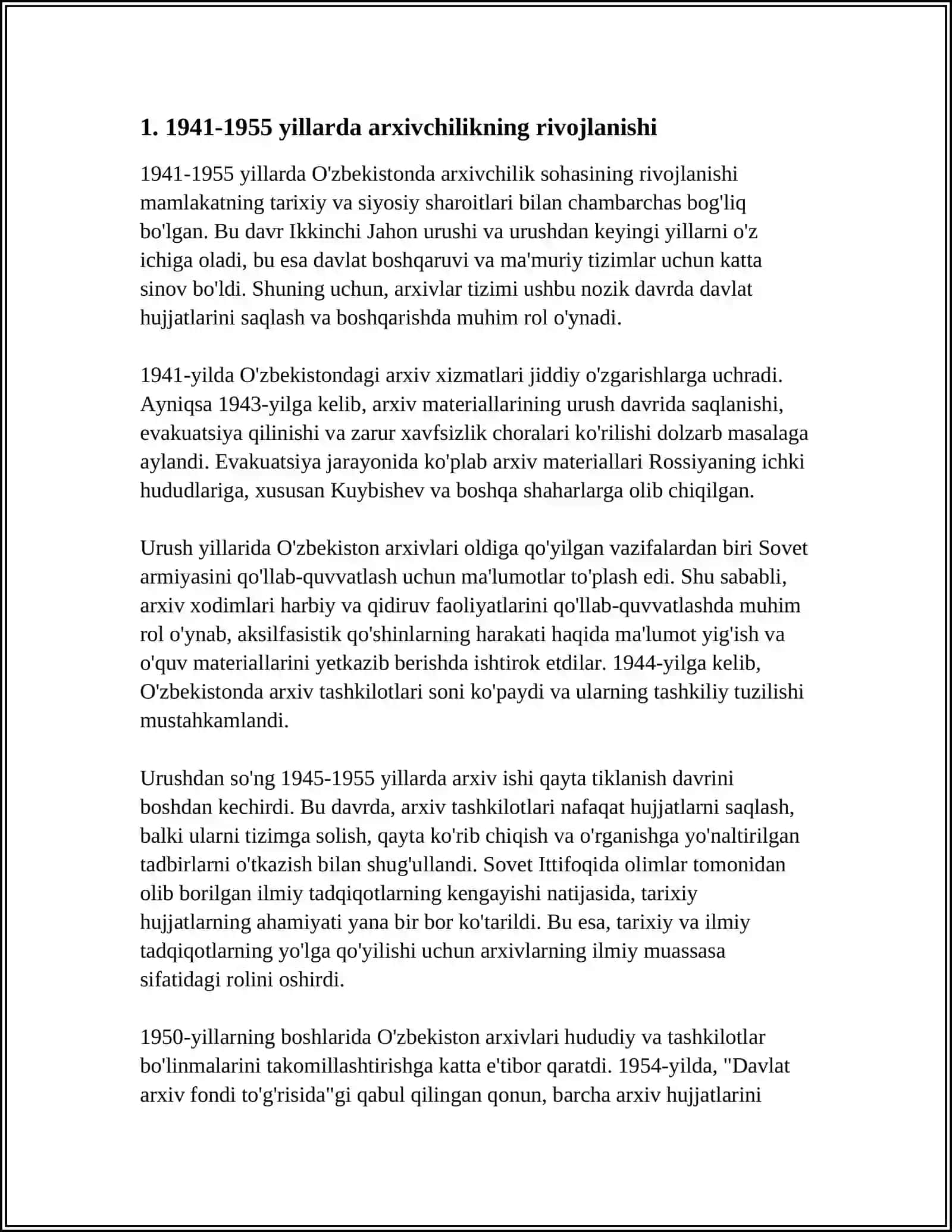 1941-1955 YILLARIDA ARXIVCHILARNING AMALGA OSHIRGAN ISHLARI 3