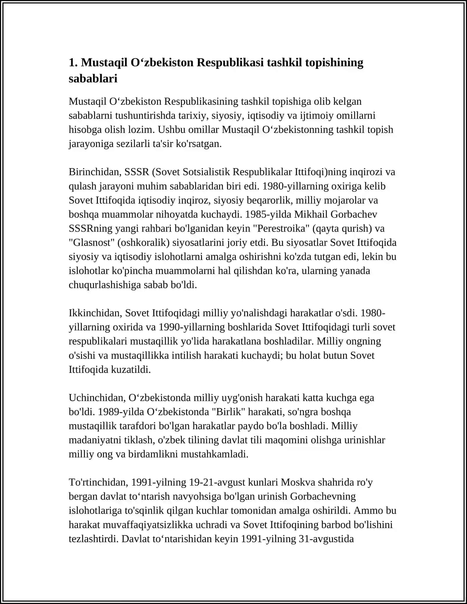MUSTAQIL OʻZBEKISTON RESPUBLIKASINING TASHKIL TOPISHINING TARIXIY AHAMIYATI 3