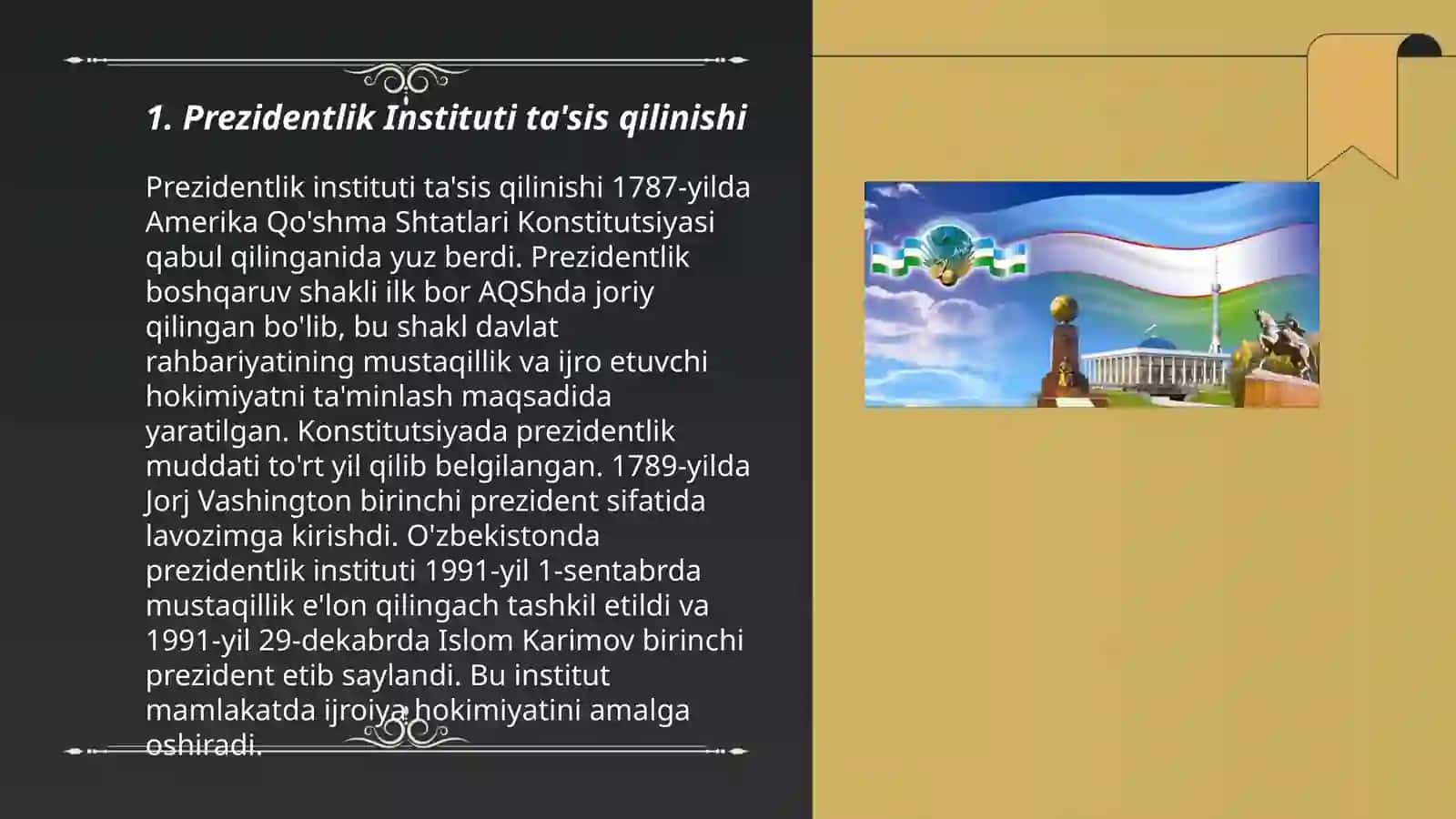 Ózbekiston Respublikasida Prezidentlik Instituti joriy etishi I. A. Karimovning Ózbekiston Respublikasi Prezidenti etib saylanishi 3