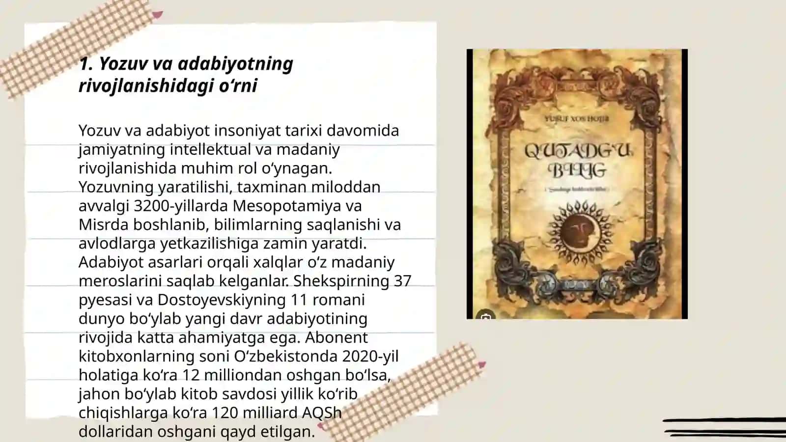 Yusuf Xos Hojibning "Qutadgʻu biling " asarning ilmiy taʼlimiy va tarbiyaviy ahamiyati 3